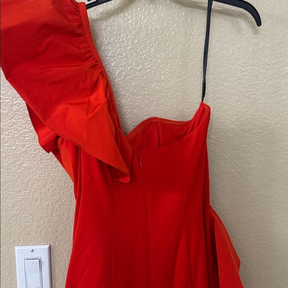 Fun Orange-red One-Shoulder Ruffle Dress - Picture 8 of 9